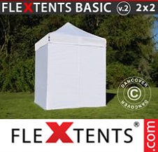 Tente pliante Flextents Basic 2x2m Blanc, avec 4 cotés