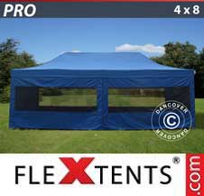 Tente Pliante Flextents Pro 4x8m Bleu, avec 6 cotés