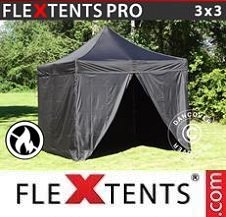 Tente Pliante Flextents Pro 3x3m Noir, Ignifugé, avec 4 cotés