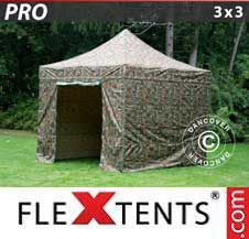 Tente Pliante Flextents Pro 3x3m Camouflage, avec 4 cotés
