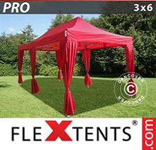 Tente Pliante Flextents Pro 3x6m Rouge, incl. 6 rideaux decoratifs