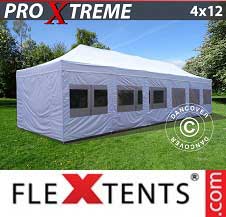 Tente Pliante FleXtents Pro Xtreme 4x12m Blanc, avec cotés