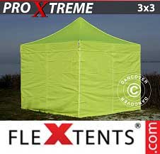Tente Pliante FleXtents Pro Xtreme 3x3m Néon jaune/vert, avec 4 cotés