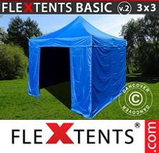 Tente pliante Flextents Basic 3x3m Bleu, avec 4 cotés