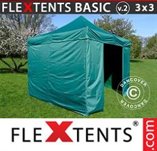 Tente pliante Flextents Basic 3x3m Vert, avec 4 cotés