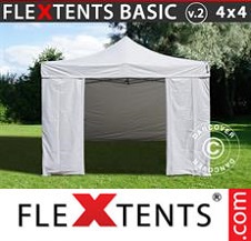 Tente pliante Flextents Basic 4x4m Blanc, avec 4 cotés