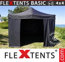 Tente pliante Flextents Basic 4x4m Noir, avec 4 cotés