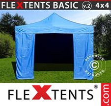 Tente pliante Flextents Basic 4x4m Bleu, avec 4 cotés