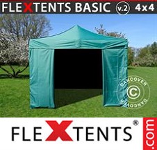 Tente pliante Flextents Basic 4x4m Vert, avec 4 cotés