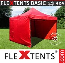 Tente pliante Flextents Basic 4x4m Rouge, avec 4 cotés