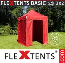 Tente pliante Flextents Basic 2x2m Rouge, avec 4 cotés