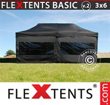 Tente pliante Flextents Basic 3x6m Noir, avec 6 cotés