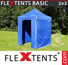 Tente pliante Flextents Basic 2x2m Bleu, avec 4 cotés