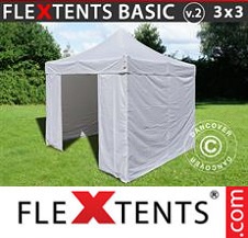 Tente pliante Flextents Basic 3x3m Blanc, avec 4 cotés