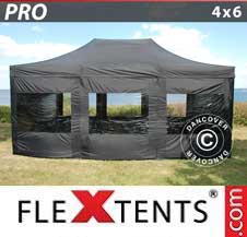 Tente Pliante Flextents Pro 4x6m Noir, avec 8 cotés