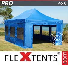 Tente Pliante Flextents Pro 4x6m Bleu, avec 8 cotés