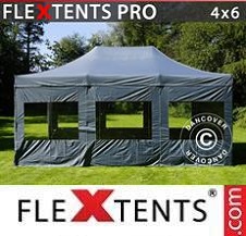 Tente Pliante Flextents Pro 4x6m Gris, avec 8 cotés