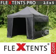 Tente Pliante Flextents Pro 2,5x5m Noir, avec 6 cotés