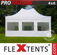Tente Pliante Flextents Pro 4x6m Blanc, Incl. 8 parois latérales