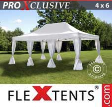 Tente Pliante Flextents Pro 4x6m Blanc, avec 8 rideaux décoratifs