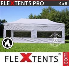 Tente Pliante Flextents Pro 4x8m Blanc, Ignifugé, avec 4 cotés