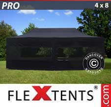 Tente Pliante Flextents Pro 4x8m Noir, avec 6 cotés