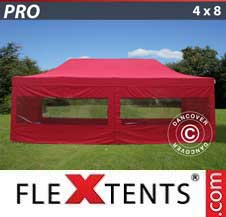 Tente Pliante Flextents Pro 4x8m Rouge, avec 6 cotés
