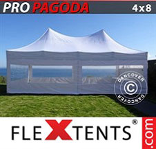 Tente Pliante Flextents Pro 4x8m Blanc, Incl. 6 parois latérales