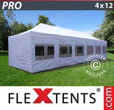 Tente Pliante Flextents Pro 4x12m Blanc, avec cotés