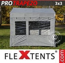 Tente Pliante Flextents Pro 3x3m Gris, avec 4 cotés