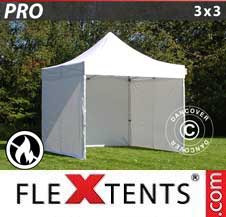 Tente Pliante Flextents Pro 3x3m Blanc, Ignifugé, avec 4 cotés