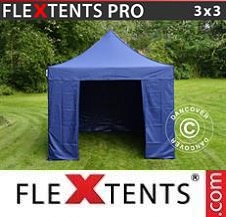 Tente Pliante Flextents Pro 3x3m Bleu foncé, avec 4 cotés