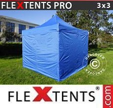 Tente Pliante Flextents Pro 3x3m Bleu, avec 4 cotés