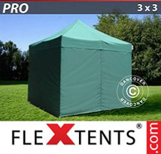 Tente Pliante Flextents Pro 3x3m Vert, avec 4 cotés