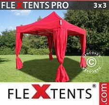 Tente Pliante Flextents Pro 3x3m Rouge, incl. 4 rideaux decoratifs