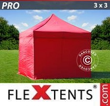 Tente Pliante Flextents Pro 3x3m Rouge, avec 4 cotés