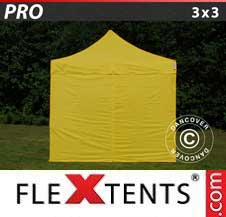 Tente Pliante Flextents Pro 3x3m Jaune, avec 4 cotés