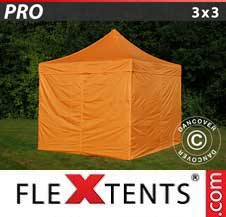 Tente Pliante Flextents Pro 3x3m Orange, avec 4 cotés