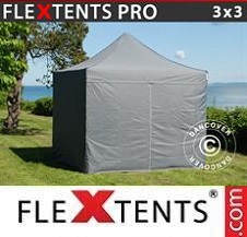 Tente Pliante Flextents Pro 3x3m Gris, avec 4 cotés