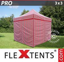 Tente Pliante Flextents Pro 3x3m rayé, avec 4 cotés
