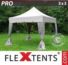 Tente Pliante Flextents Pro 3x3m Latte, avec 4 rideaux decoratifs 