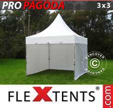 Tente Pliante Flextents Pro 3x3m Blanc, Incl. 4 parois latérales
