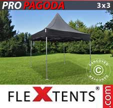 Tente Pliante Flextents Pro 3x3m Noir, Incl. 4 parois latérales