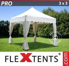 Tente Pliante Flextents Pro 3x3m Blanc, avec 4 rideaux decoratifs 