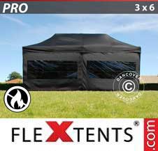 Tente Pliante Flextents Pro 3x6m Noir, Ignifugé, avec 6 cotés