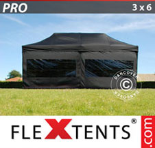 Tente Pliante Flextents Pro 3x6m Noir, avec 6 cotés