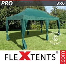 Tente Pliante Flextents Pro 3x6m Vert, incl. 6 rideaux decoratifs