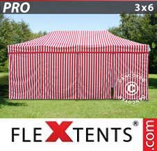 Tente Pliante Flextents Pro 3x6m rayé, avec 6 cotés