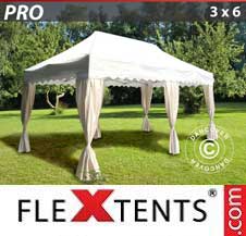 Tente Pliante Flextents Pro 3x6m Blanc, avec 6 rideaux decoratifs 