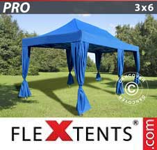 Tente Pliante Flextents Pro 3x6m Bleu, incl. 6 rideaux decoratifs